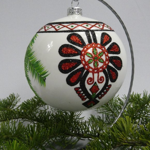 "POLISH GALLERY" Polish Folk Art Christmas Ornament Hand Made Glass Ball 5 In - Picture 1 of 6